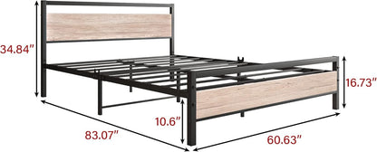 BOFENG Queen Bed Frames with Wood Headboard,Heavy Duty Platform Bed Frame No Box Spring Needed,Farmhouse beds Steel Slat Mattress Foundation Sturdy Square Pipe Design Home Furniture
