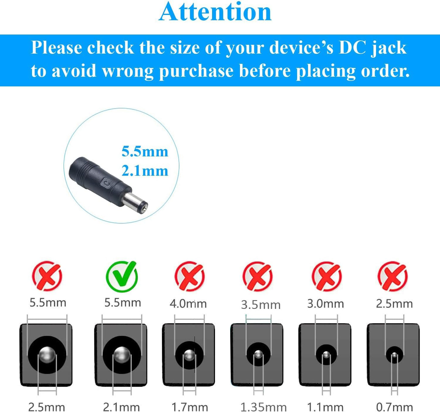 Security-01 2 Pack AC to DC 12V 0.5A 5.5mm Plug 2.1mm Adapter for CCTV LED Camera