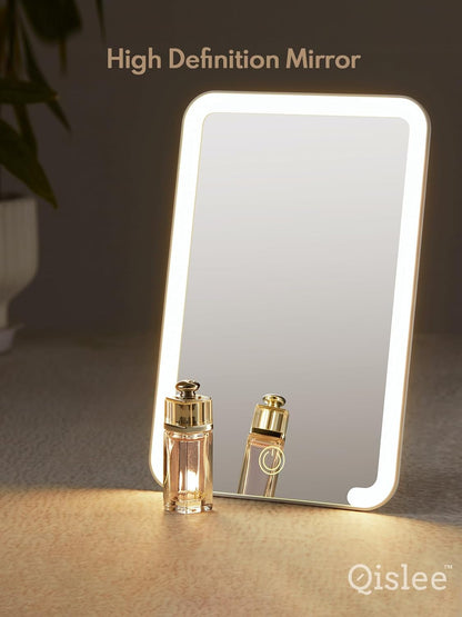 Qislee Magnetic Locker Mirror, Desk Makeup Mirror with Light and Foldable Stand, 3 Color Modes Touch Dimming, Perfect Travel Accessory, White