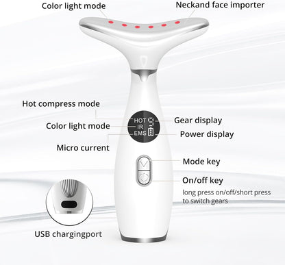 Aristorm Facial Massager for Face and Neck, 3 Color Modes Facial Massager Device，Neck Face Beauty Device with Vibrating, Warming Function ，at-Home Face Tool for Skin Care, Pearl White