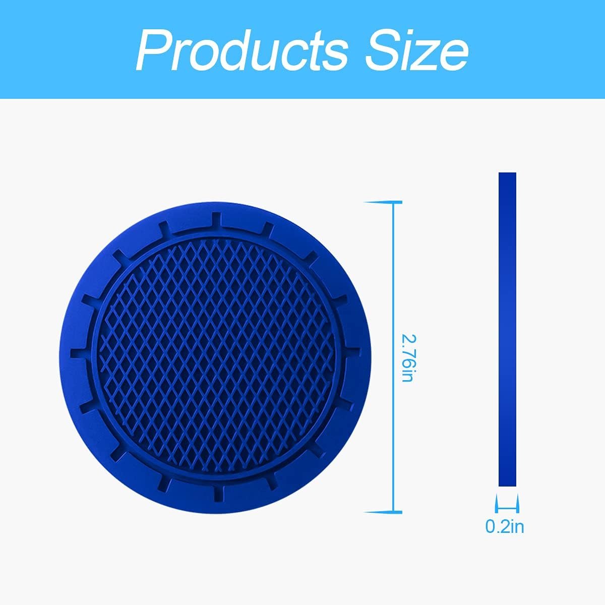 4 Pack Car Cup Holder Coaster, 2.75 Inch Diameter Non-Slip Universal Insert Coaster, Durable, Suitable for Most Car Interior, Car Accessory for Women and Men (Dark Blue)