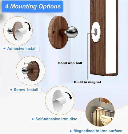 Generico 360 Rotation LED Wood Wall Lamps,Battery Operated Touch Control Wood Wall Sconces,Wireless Dimmable Wall Light,Magnetic Rechargeable Reading Light with 3 Color Temperature for Living Bedroom