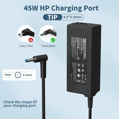45W Charger for HP Laptop with Smart Blue Tip-Compatible with HP Stream 11 13 14 Pavilion x360 11 13 15 17 Elitebook/ProBook 430 440 450 G3 G4 G5 G6 G7 Envy/Spectre X360 13 15 Notebook Power Supply