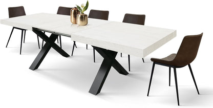 PAZZO DESIGN Linda Extendable Table, Living Room Table, Kitchen Table, Cross Legs X Black, Made in Italy, Ash White, 180 x 90 x 76 cm - id_1982-N