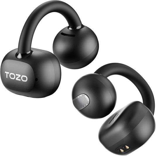 TOZO New OpenEarRing True Open Ear Headphones, Lightweight Comfort Open Ear Clip Wireless Earbuds, 40H Play Bluetooth 5.4 Headphones with Smart Digital Display Design Fit Sports Running, Workout Black