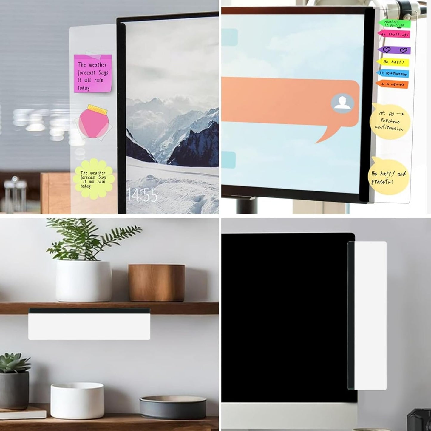 Monitor Memo Boards for Computer 2 Pcs Sticky Monitor Memo Board Computer Screen Acrylic Side Panel Desk Organizer Message Reminder Home Office Desktop Accessories