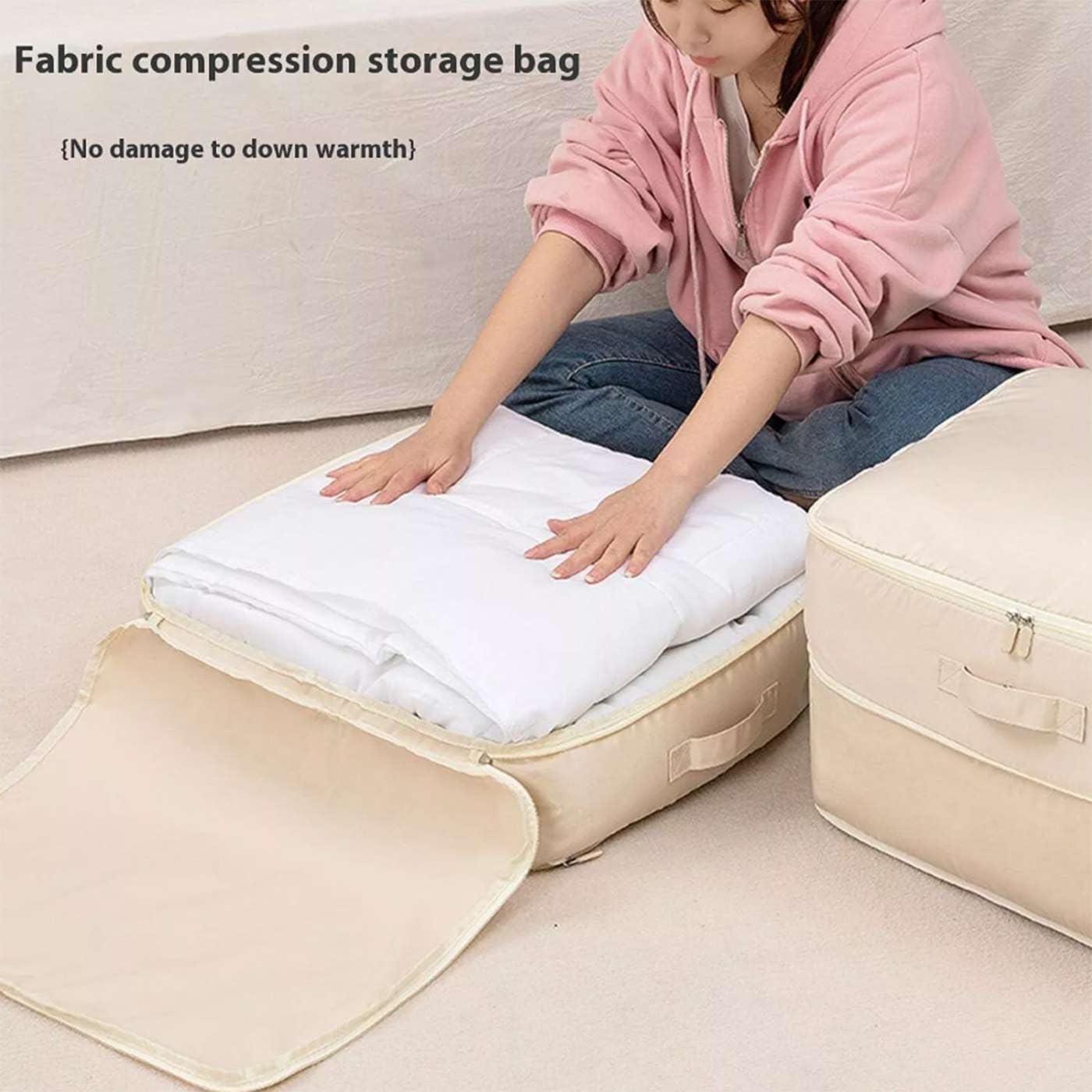 Space Saving Self Compression Organizer, Heavy Duty Moving Bags, Storage Bags for Space Saving, with Zipper, Self Compression Moving Organizer Bags for Comforters, Clothes, Blankets (Gray, Large)