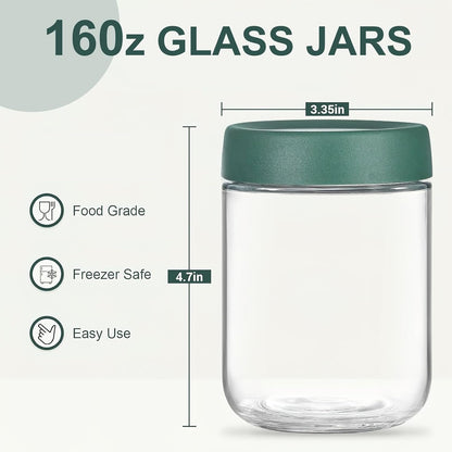 6 Pack Overnight Oats Containers with Lids, Glass Jars with Airtight Lids,Wide Mouth Mason Jars 500ml, Food Glass Storage Containers for Leftover, Snacks Yogurt Spice Suga (6)