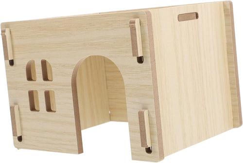 Milisten Cozy Wooden Hideout for Small Pets Multifunctional Hamster House with Feeding and Watering Area Secure Design for Rabbits Guinea Pigs Hedgehogs and Chinchillas