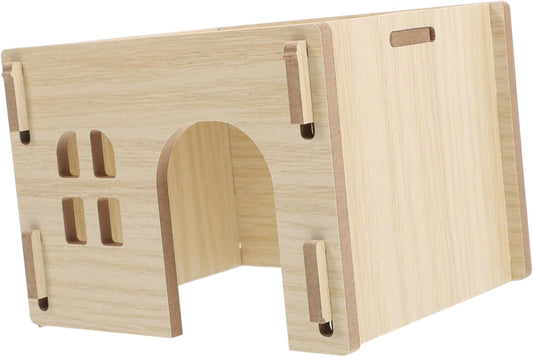 Milisten Cozy Wooden Hideout for Small Pets Multifunctional Hamster House with Feeding and Watering Area Secure Design for Rabbits Guinea Pigs Hedgehogs and Chinchillas
