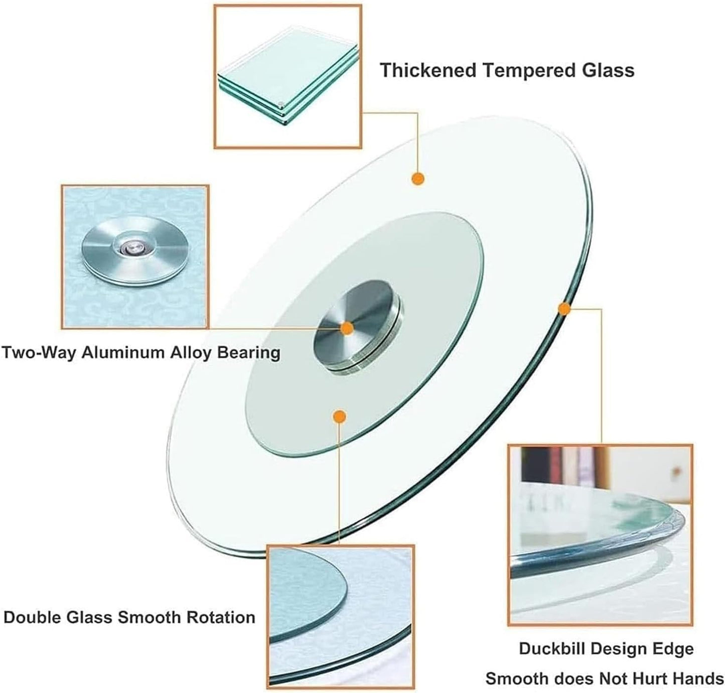Tempered Glass Lazy Susan Turntable Dining Table Turntable Large Tabletop Serving Plate 24in/31in/36in/40in Rotating Tray 360° Swivel Display Serving Tray(60cm (24inch))