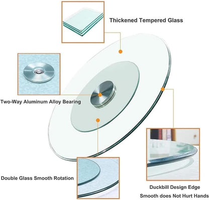 Tempered Glass Lazy Susan Turntable Dining Table Turntable Large Tabletop Serving Plate 24in/31in/36in/40in Rotating Tray 360° Swivel Display Serving Tray(60cm (24inch))