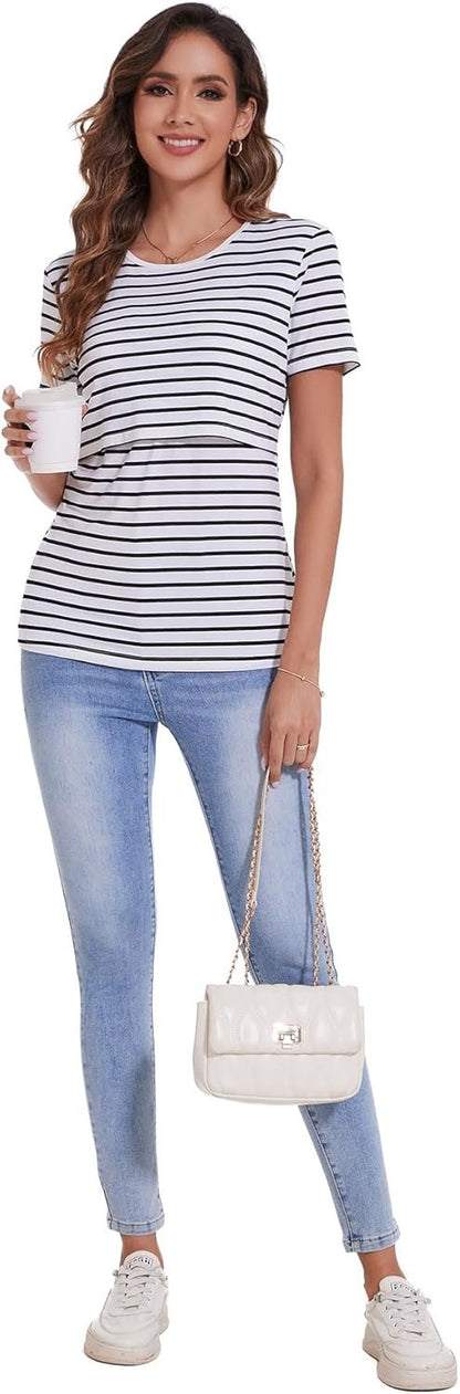 Sosolism 3 Packs Nursing Tops for Women Breastfeeding Clothes Summer Short Sleeve Maternity Shirt Pregnancy Clothing