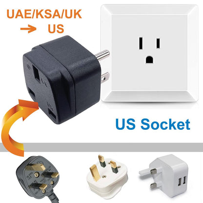UK/KSA/UAE/Singapore to US/Canada Plug Adaptor, 3-pin UK Plug Convert to 3-pin United State/Canada Socket with Safety Shutter (1 Piece)