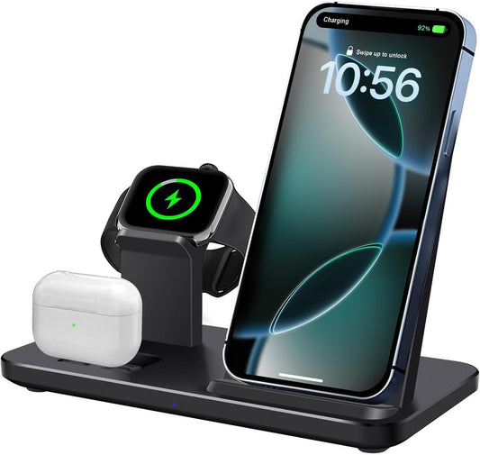 PDKUAI 3 in 1 Charging Station for Apple Wireless Charger for iPhone 16 15 14 13 12 11 X 8 Series 15W Wireless Charging Station for Multiple Devices for Apple Watch Charger for AirPods Pro/4/3/2/1