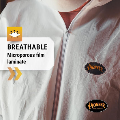 Pioneer Microporous Disposable Coveralls - Protects from Chemicals, Bleach, Paint - Breathable & Comfortable - Type 5 and 6