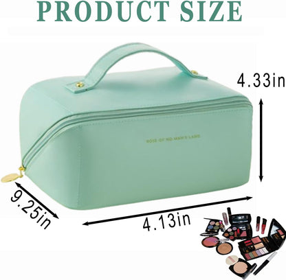 Makeup Bag Large Capacity Cosmetic Tools Bag, Make Up Bag with Zipper, Double-Layer Cosmetic Bag for Accessories, Shampoo, Cosmetics, Cosmetic Brush, Green Mint, Modern Simplicity