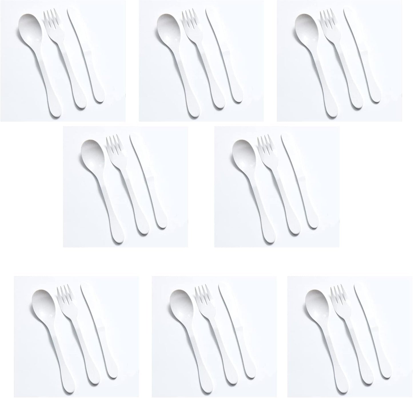 KNORK Eco 24 Piece (Fork, Knife, Spoon) Plant Based Cutlery, Reusable Bamboo Flatware Set, White