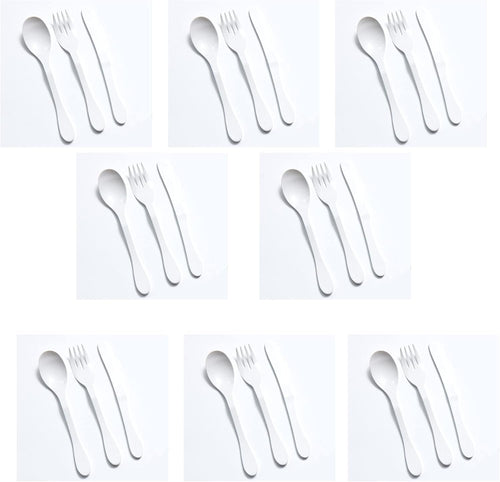 KNORK Eco 24 Piece (Fork, Knife, Spoon) Plant Based Cutlery, Reusable Bamboo Flatware Set, White