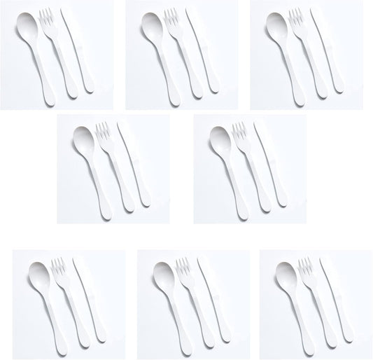 KNORK Eco 24 Piece (Fork, Knife, Spoon) Plant Based Cutlery, Reusable Bamboo Flatware Set, White