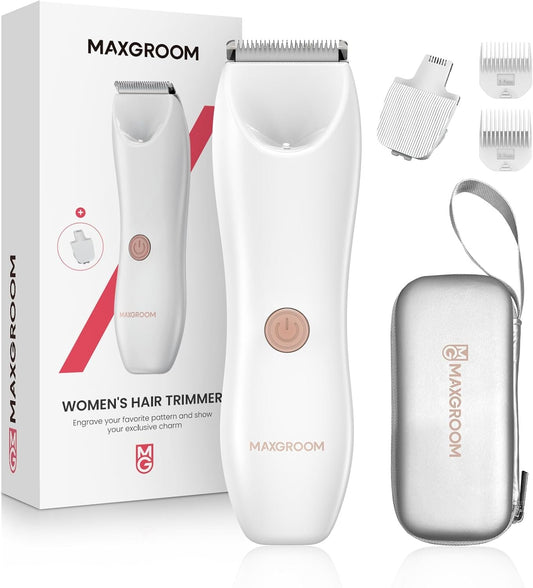 Bikini Trimmer for Women, Maxgroom Waterproof Electric Body Groomer & Pubic Hair Razor, Ceramic Blades for Intimate Grooming & DIY Styling, Women's Hygiene Shaver