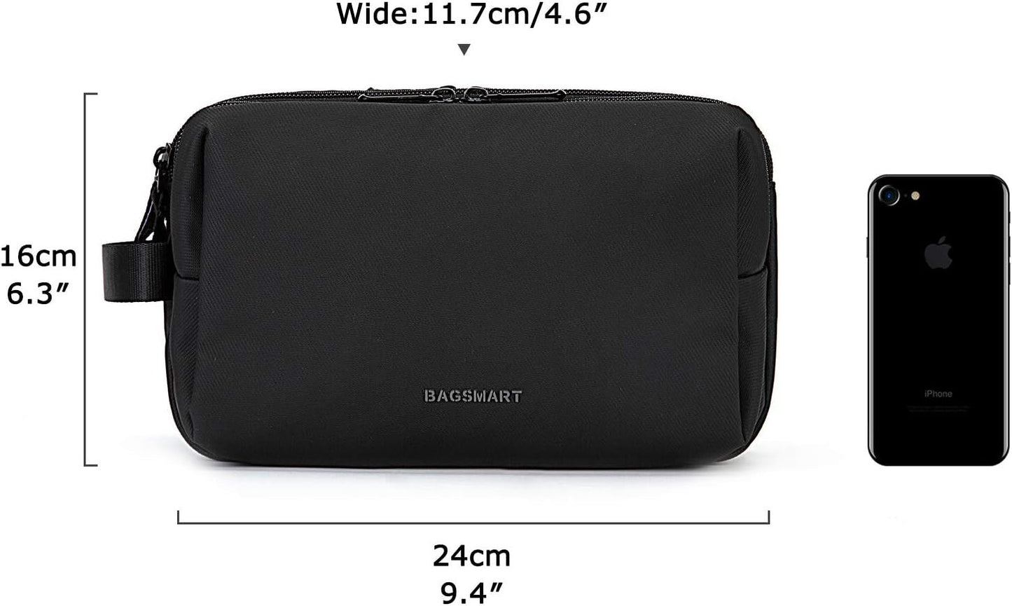 BAGSMART Toiletry Bag for Men, Travel Toiletry Organizer Dopp Kit Water-Resistant Shaving Bag for Toiletries Accessories, Door Room Essentials, Black-Medium