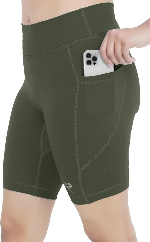 Starforce Apparel Women’s Yoga Shorts Mid Waisted - Tummy Control, Gym Workout, Non See-Through Running Shorts with Side Pockets