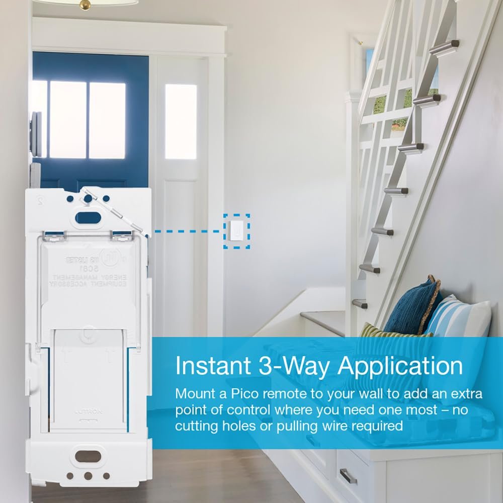 Lutron Caseta Smart Lamp Dimmer 3-Way Kit and Pico Remote, for Floor and Table Lamps, for Dimmable LED Lights, 100 Watt, Single-Pole/3-Way, P-PKG1P-WH