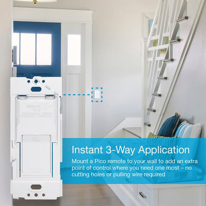 Lutron Caseta Smart Lamp Dimmer 3-Way Kit and Pico Remote, for Floor and Table Lamps, for Dimmable LED Lights, 100 Watt, Single-Pole/3-Way, P-PKG1P-WH