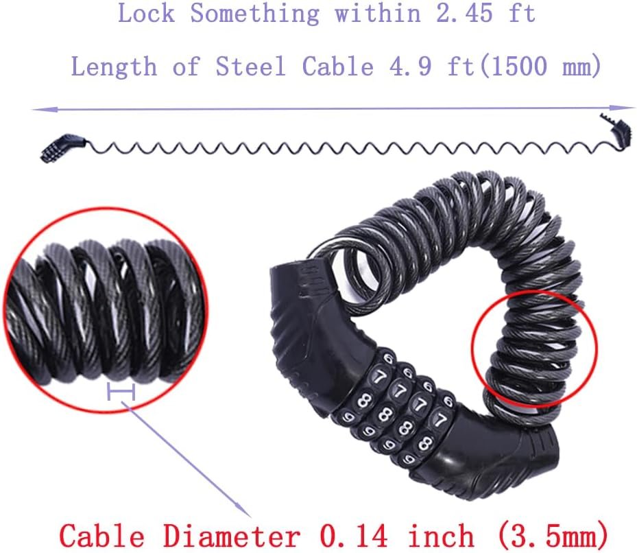 UiiziC Bike Chain Lock, Portable Bicycle Security 5 Digit Resettable Combination Lock with Heavy Duty Alloy Steel Chain