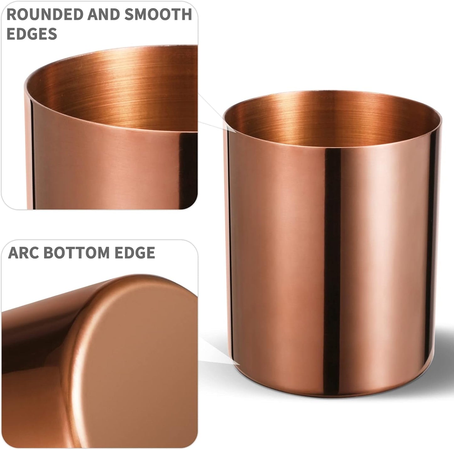 Round pen holder made of 304# stainless steel, pen cup, desk organiser, make-up organiser, brush holder, dressing table, bathroom worktop accessories, rose gold, pack of 2