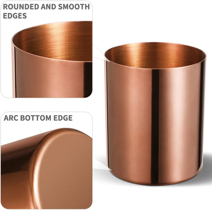 Round pen holder made of 304# stainless steel, pen cup, desk organiser, make-up organiser, brush holder, dressing table, bathroom worktop accessories, rose gold, pack of 2