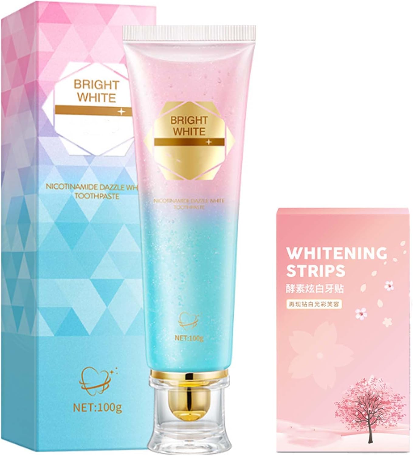 Accsart Radiant Whitening Toothpaste (with Whitening Strips), Body Accel Niacinamide Whitening Toothpaste Suitable for Sensitive Tea - Adults, Children Oral Care, 3.5 oz (100g) (1 Pack)