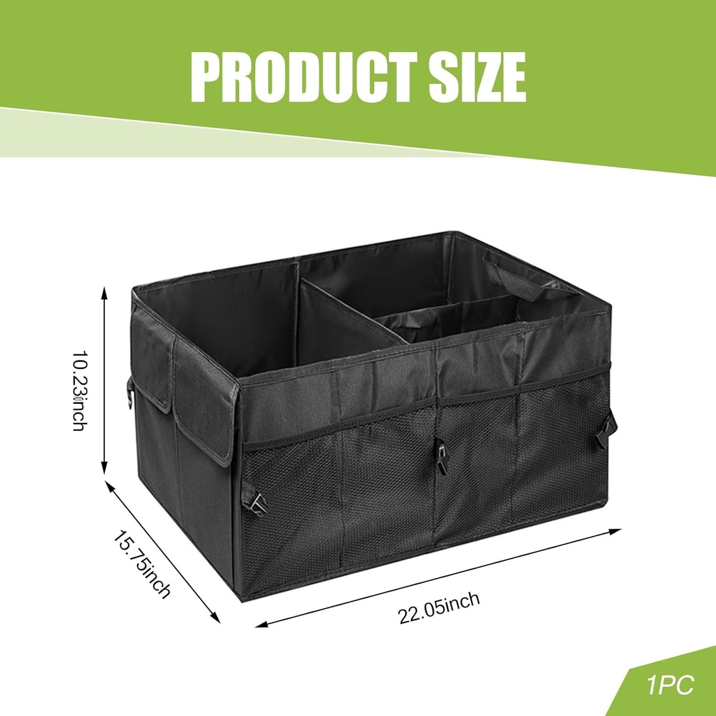 Sinytuto 1 PC Car Trunk Storage Bag, Large Capacity Waterproof Foldable Storage Box, Multi-Compartment Fixed Luggage Storage Bag, Car Storage Accessories, Universal for Most Cars (Black)