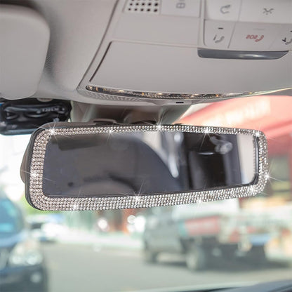 XINLIYA Bling Car Rearview Mirror, Decorations Rear View Mirror with Crystal Rhinestones & Diamonds, Car Interior Trim Accessories, Clip-on & HD Glass, Sparkly Gift for Mother Women Girls（Silver）