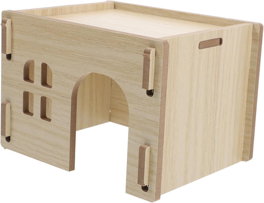Wooden Hamster Hideout House Multifunctional Small Animal Habitat for Guinea Pig Chinchilla Hedgehog Rabbit Safe Wear Resistant Design with Feeding Watering Platform