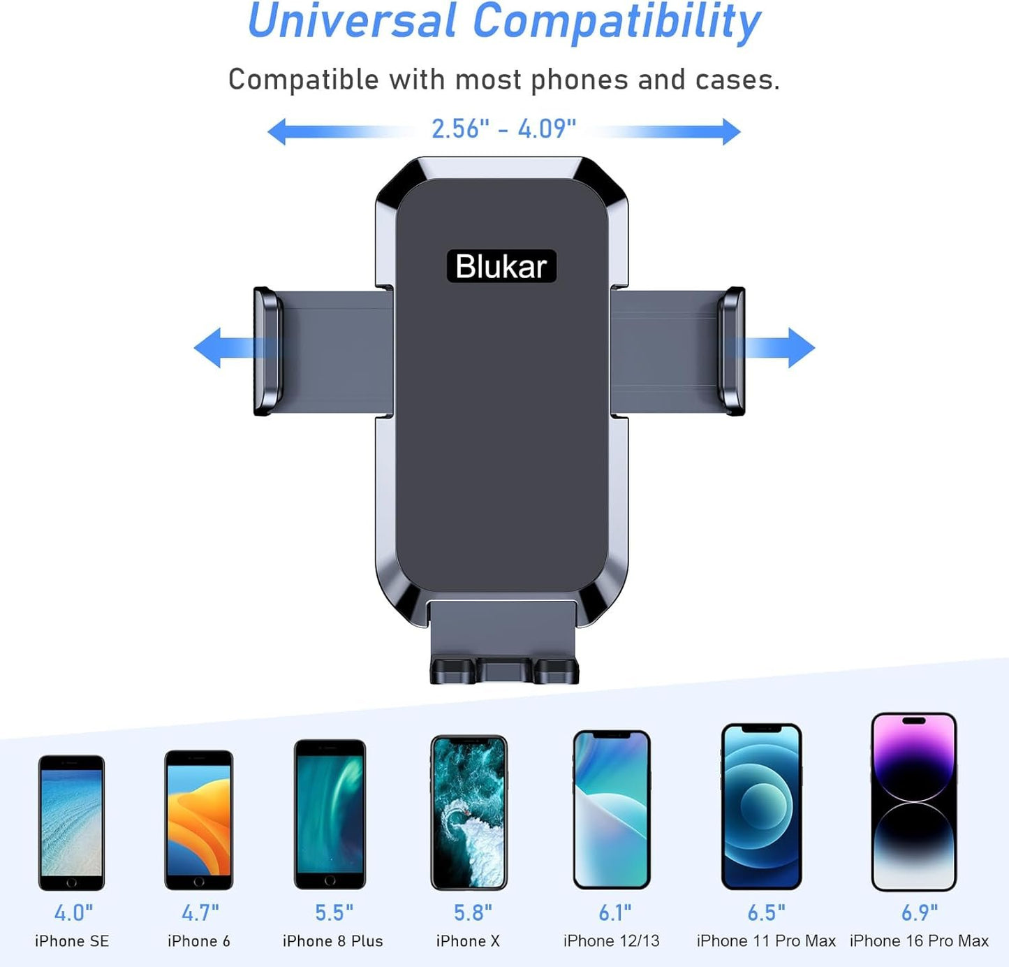Blukar Phone Holder Car, [Upgraded Strong Suction] Adjustable Car Phone Holders Mount for Car Dashboard/Windscreen, 360°Rotation, One Button Release, Automobile Cradle for iPhone Android Smartphones