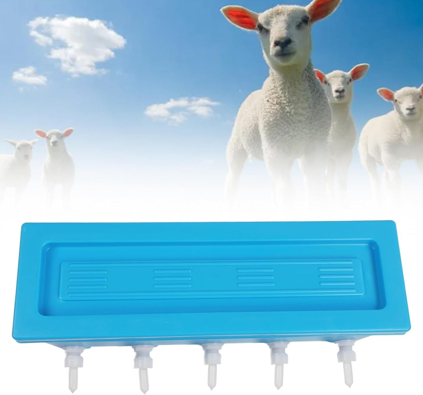 Silicone Lamb Drink Feeder, Farm Livestock Breeding Feeder, Vertical Type Calf Feeding Bottle with 5 Nipples Wall Mounted 8L Livestock Milk Feeding Bucket for Nursing Animal Lamb
