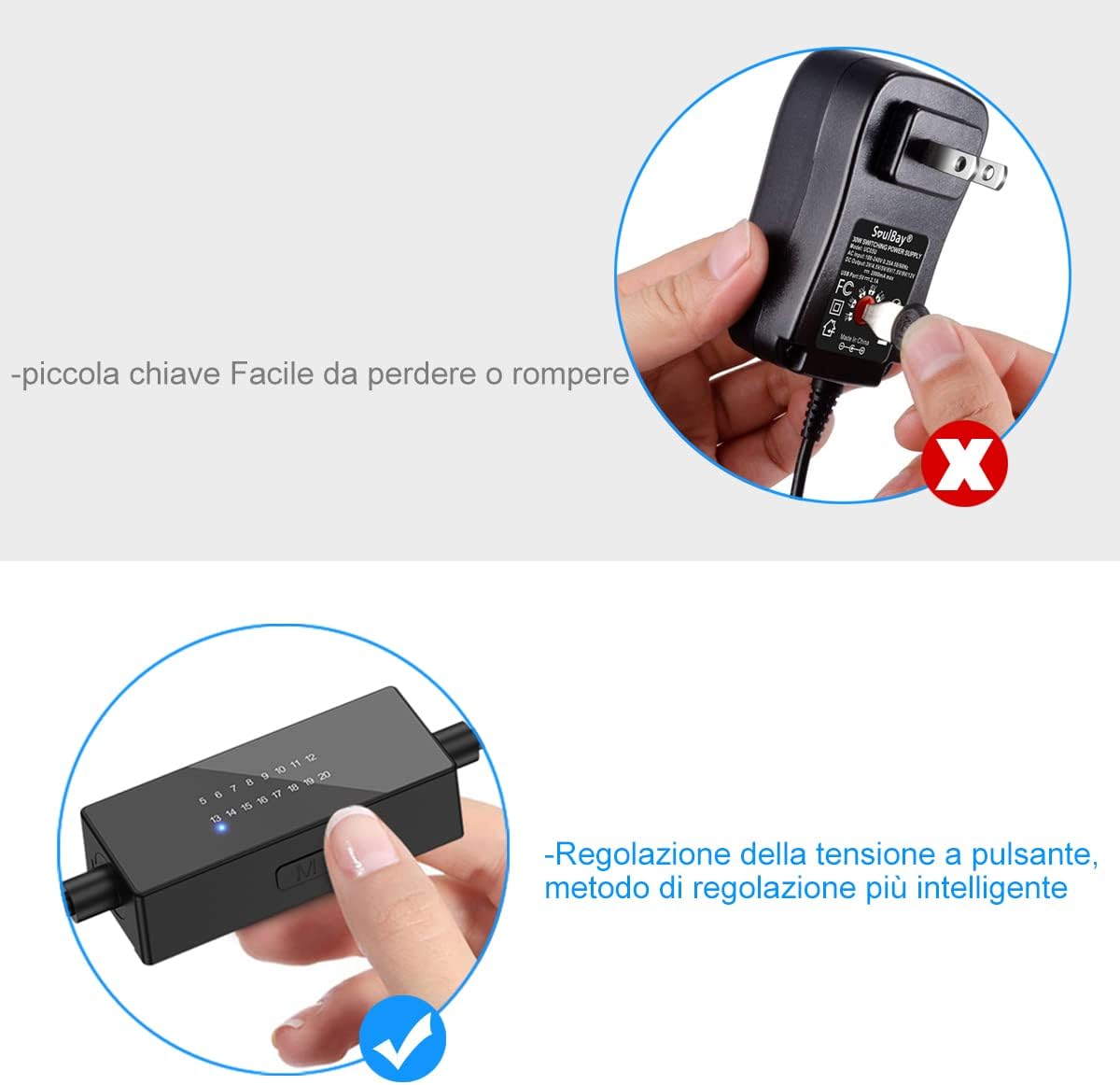 24W Universal Adjustable Power Supply 5V 6V 7V 8V 9V 10V 11V 12V 13V 14V 15V 16V 17V 18V 19V 20V AC DC Multi-voltage Adapter with 9 DC Connectors for Home Electronics and Led Strip