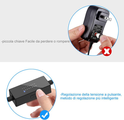 24W Universal Adjustable Power Supply 5V 6V 7V 8V 9V 10V 11V 12V 13V 14V 15V 16V 17V 18V 19V 20V AC DC Multi-voltage Adapter with 9 DC Connectors for Home Electronics and Led Strip