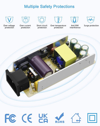 ALITOVE 12V Power Supply 5A 12 Volt DC 60W Power Adapter 100~240V AC to DC 12V Converter 5amps 4A 3A Low Voltage Transformer LED Driver with 5.5 x 2.5mm 2.1mm Plug for LED Light CCTV Camera, 2pack
