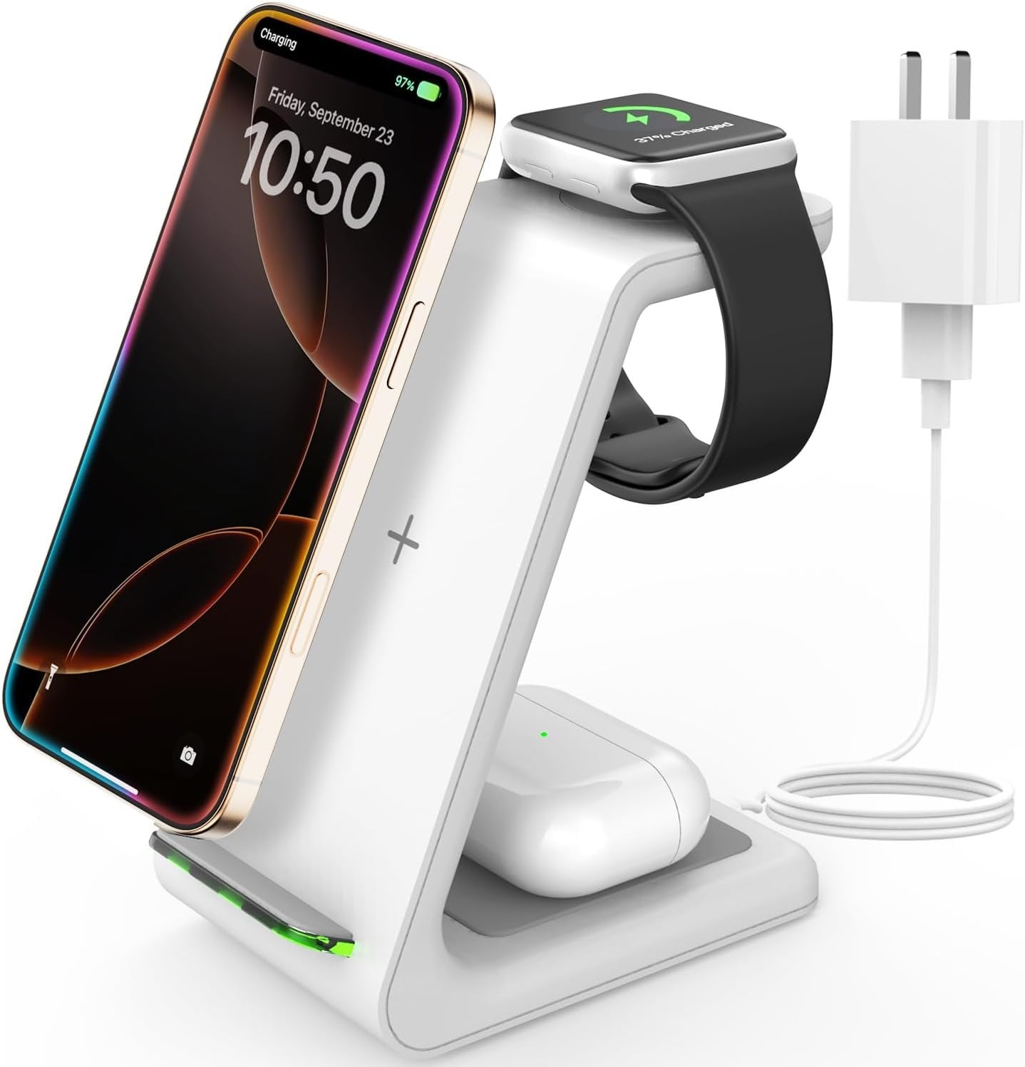 Wireless Charger for iPhone Charging Station: 3 in 1 Phone Charger Stand for iPhone 16/15/14/13/12/11/SE/X Pro Max Plus - Apple Watch 10/9/Ultra 2/8/SE/7/6/5 - AirPods 4/Pro 2/3