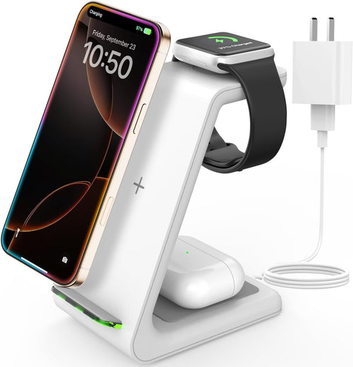 Wireless Charger for iPhone Charging Station: 3 in 1 Phone Charger Stand for iPhone 16/15/14/13/12/11/SE/X Pro Max Plus - Apple Watch 10/9/Ultra 2/8/SE/7/6/5 - AirPods 4/Pro 2/3