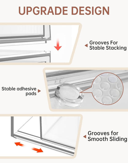 YIEZI 3 Pack Stackable Clear Drawer Organizer Bins Bathroom Organizers, Clear Plastic Storage Bins, Home Storage Organizer to Cosmetics, Makeup, Nail Art, Kitchen Under Sink Organization - Detachable