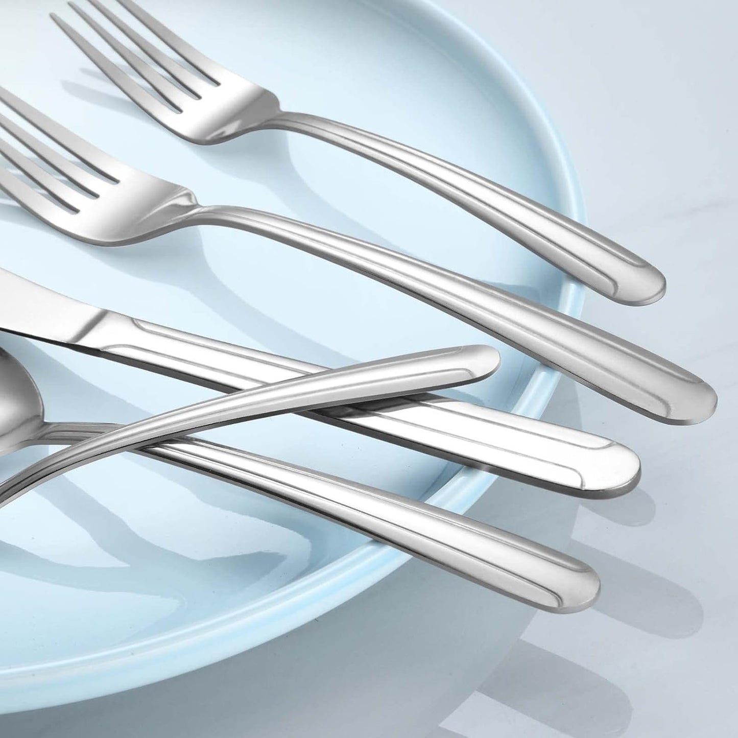 BEWOS 48 Pieces Cutlery Set for 8, Silverware Sets with Steak Knives, Stainless Steel Cutlery, Mirror Polished Flatware Set, Knife, Spoon and Fork Set, Silverware, Dishwasher Safe Utensil Set