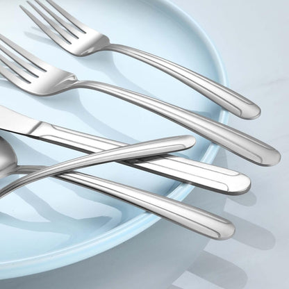BEWOS 48 Pieces Cutlery Set for 8, Silverware Sets with Steak Knives, Stainless Steel Cutlery, Mirror Polished Flatware Set, Knife, Spoon and Fork Set, Silverware, Dishwasher Safe Utensil Set