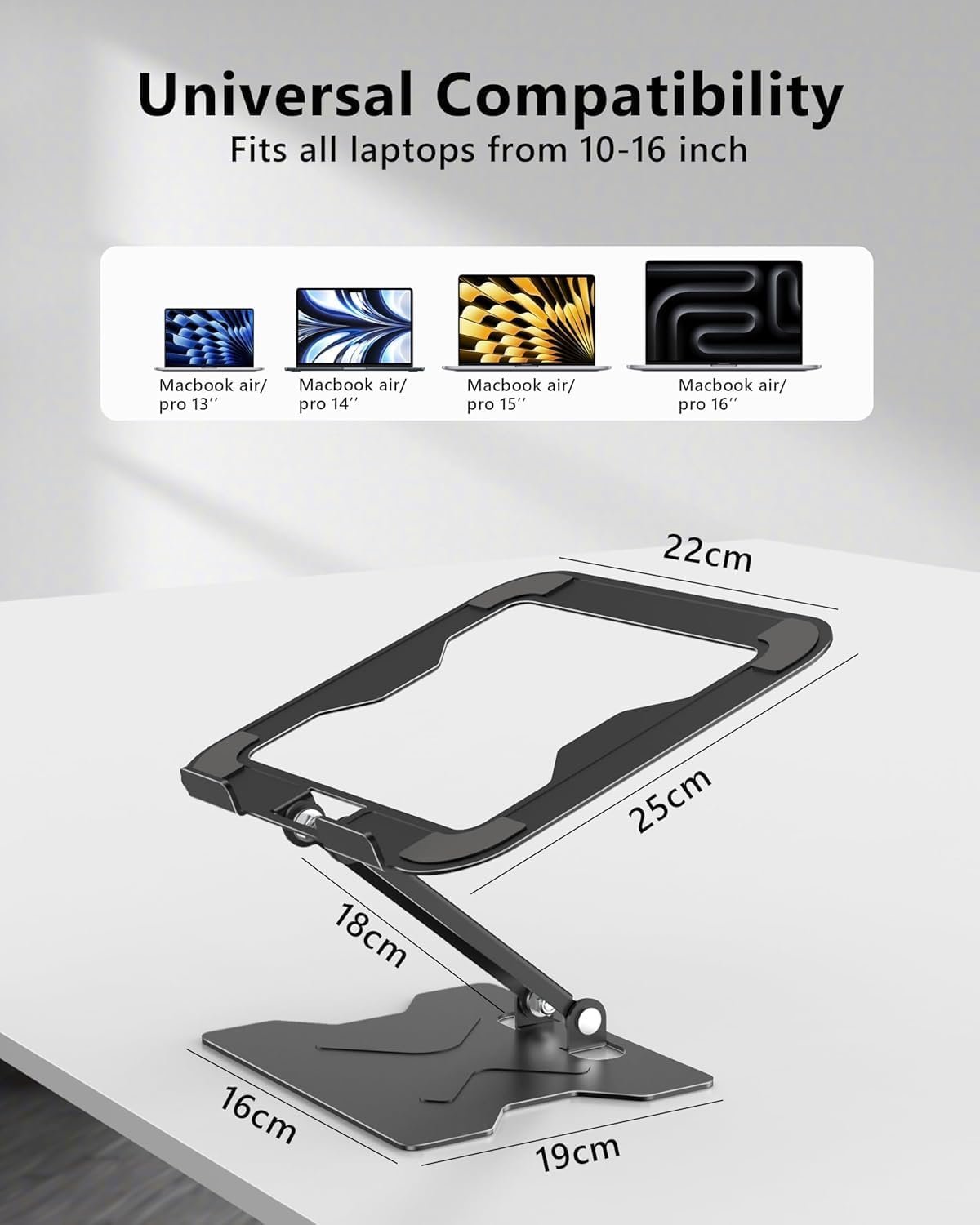 JCZT Portable Laptop Stand, Adjustable Foldable Laptop Riser Mount for Desk, Ergonomic Computer Stand Holder for MacBook Air Pro, Dell, HP, All 10-16'' Laptops, Black