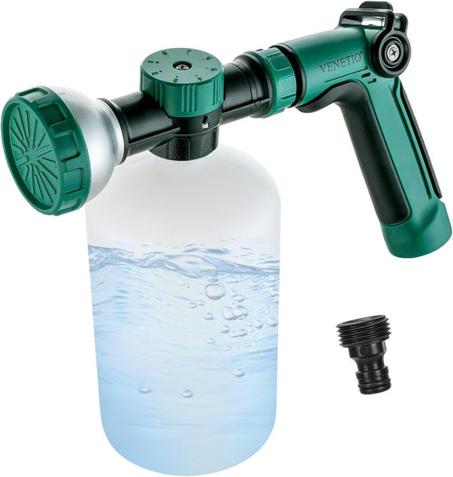 VENETIO 8-Dial Hose-End Sprayer for Liquid Fertilizer & Chemicals | Multi-Purpose Lawn & Garden Nozzle Spreader for Uniform Fertilizing, Pet Washing and Outdoor House Cleaning, 1000ml Dispenser Bottle