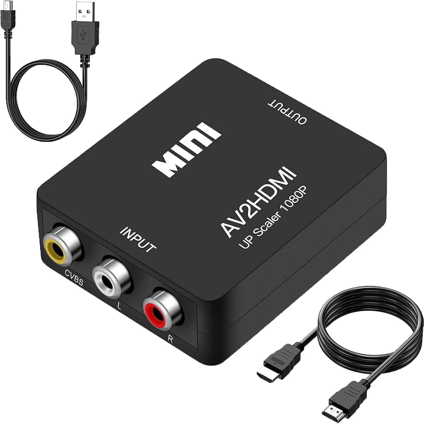 Amtake RCA to HDMI Converter, 1080P RCA Composite CVBS AV to HDMI Video Audio Converter Adapter Compatible with N64 Wii PS2 Xbox VHS VCR Camera DVD, Support PAL/NTSC with HDMI and USB Power Cable