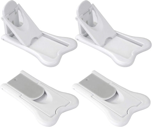 Sliding Door Lock for Child Safety - Baby Proofing Closets and Windows Locks 4 Pack - Strong Yet Easy Clean 3M Adhesive - Keyless, No Screws or Tools Required (White)